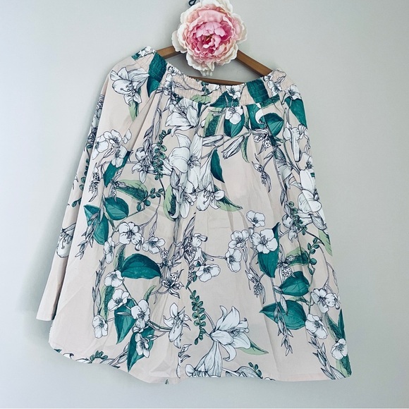 Cynthia Rowley CottonMidi Skirt Blush Pink Botanical Floral Large - Picture 3 of 5